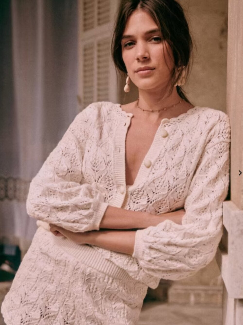 Sezane Anahi Cardigan in Ecru Cotton Alpaca Crochet Size L